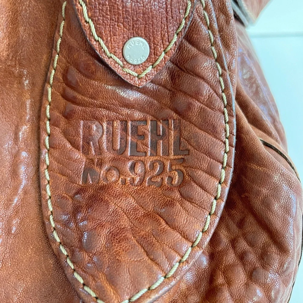 Y2K RUEHL Shoulder Handbag Leather Tote Large Brown Soft Bag Half Moon Hobo Boho